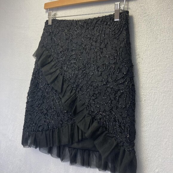 Camila Coelho Revolve Asymmetrical Ruffle Skirt Size Small Black Glitter Witchy - Picture 5 of 9